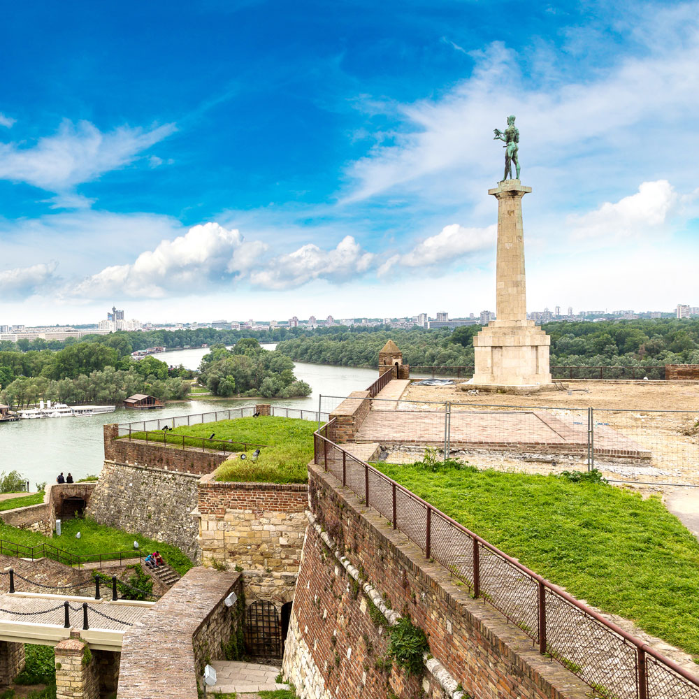 The Pobednik monument and fortress Kalemegdan in Belgrade, Serbia in a beautiful summer day.