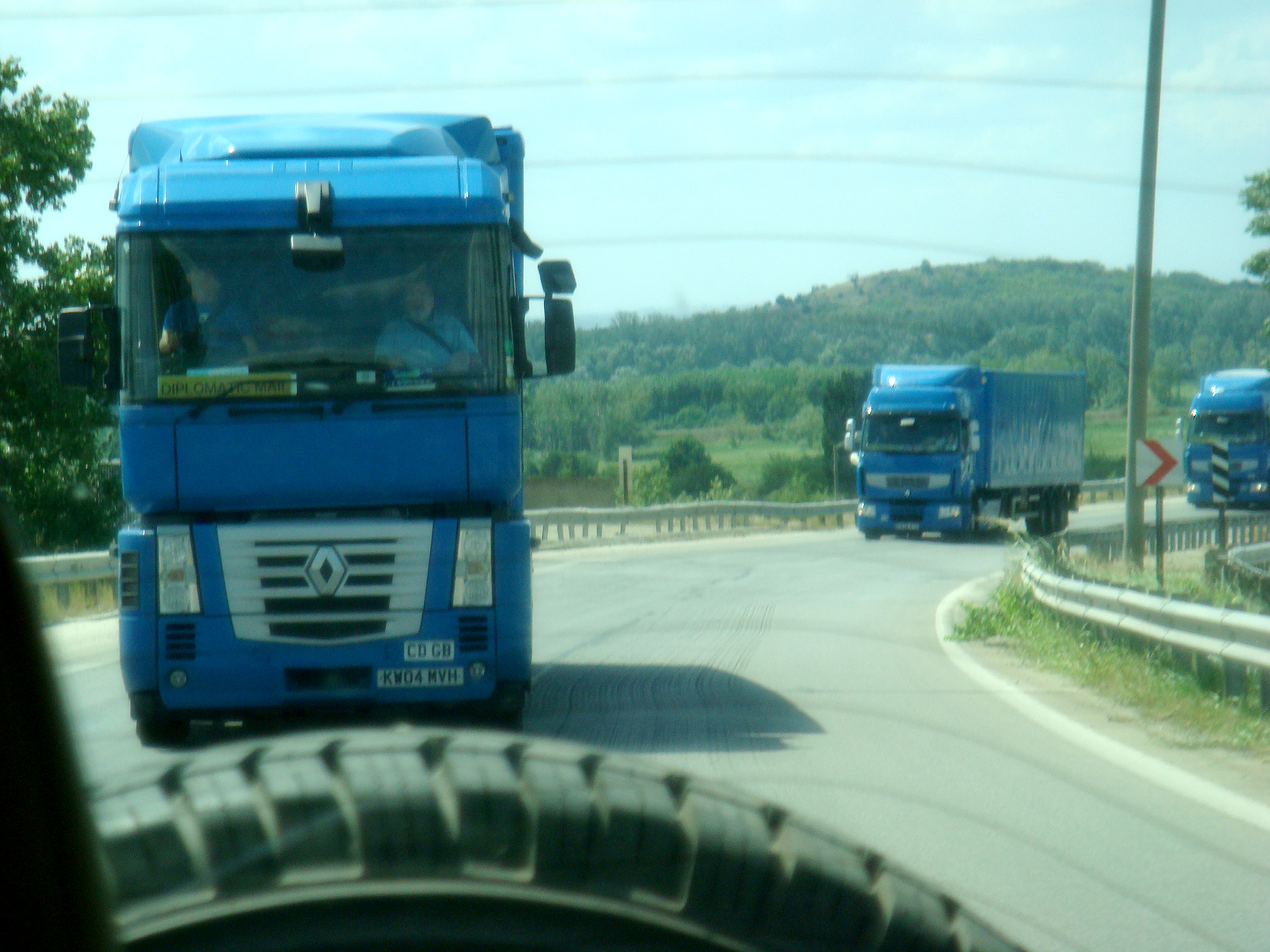 Three of our logistics HGV's in convoy on the road.