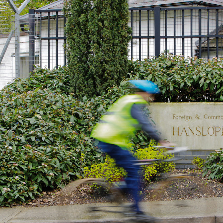 cyclist riding into our Haslope Park offices